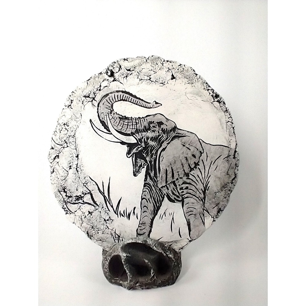 Vtg Elephant Plaque Mount St Helens‎ Ash with Stand & Tag Shapes of Clay by Stan